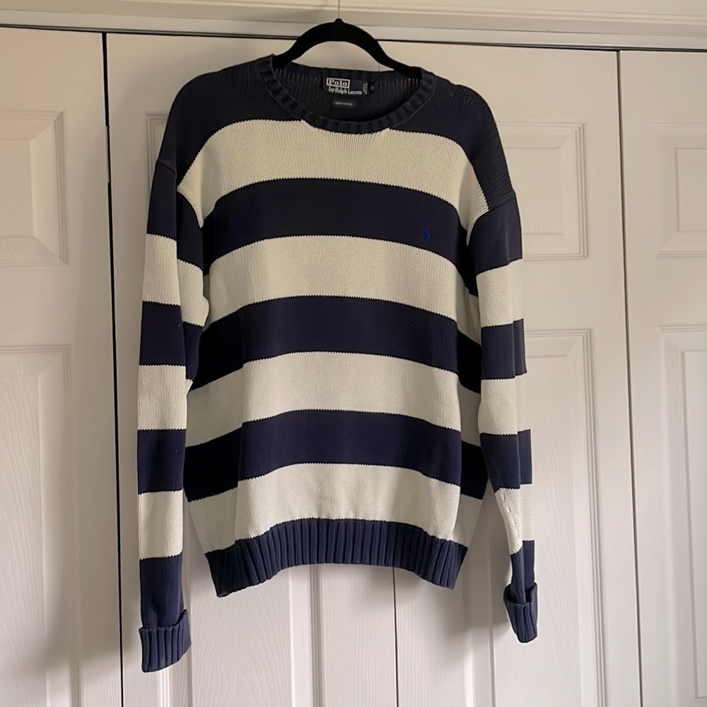 POLO BY RALPH LAUREN SWEATER STRIPED COTTON NAVY AND WHITE HEAVY